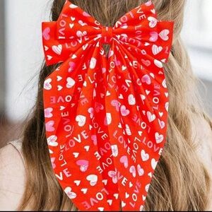 NEW Oversized Vibrant Red Love Print Hair Bow